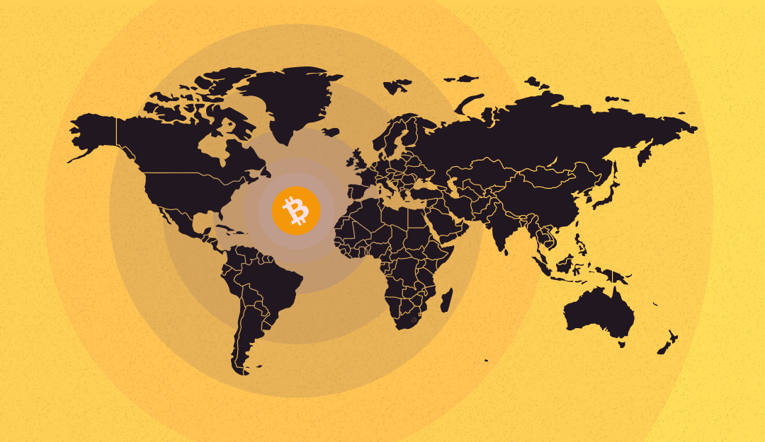 bitcoin spreading over a world art